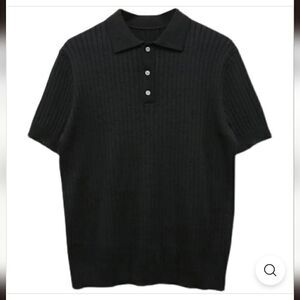 1830 NWT BLACK VERTICAL KNITTED SHORT SLEEVE COLLAR SHIRT Size Medium